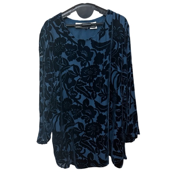 Silk Lore by Beth Terrell Velvet Burnout Blue Black 2X - Picture 1 of 4